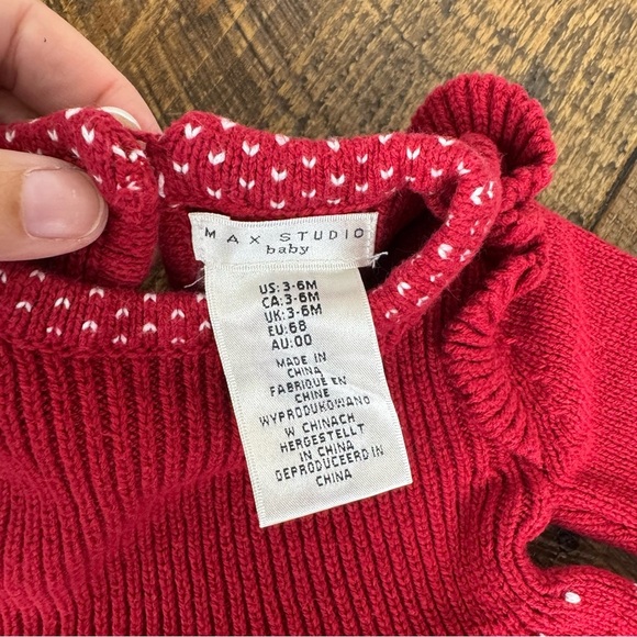 Max Studio Baby Girls Knit Dress Red Floral Fair Isle Sweater Dress 3-6 Months - Picture 2 of 6